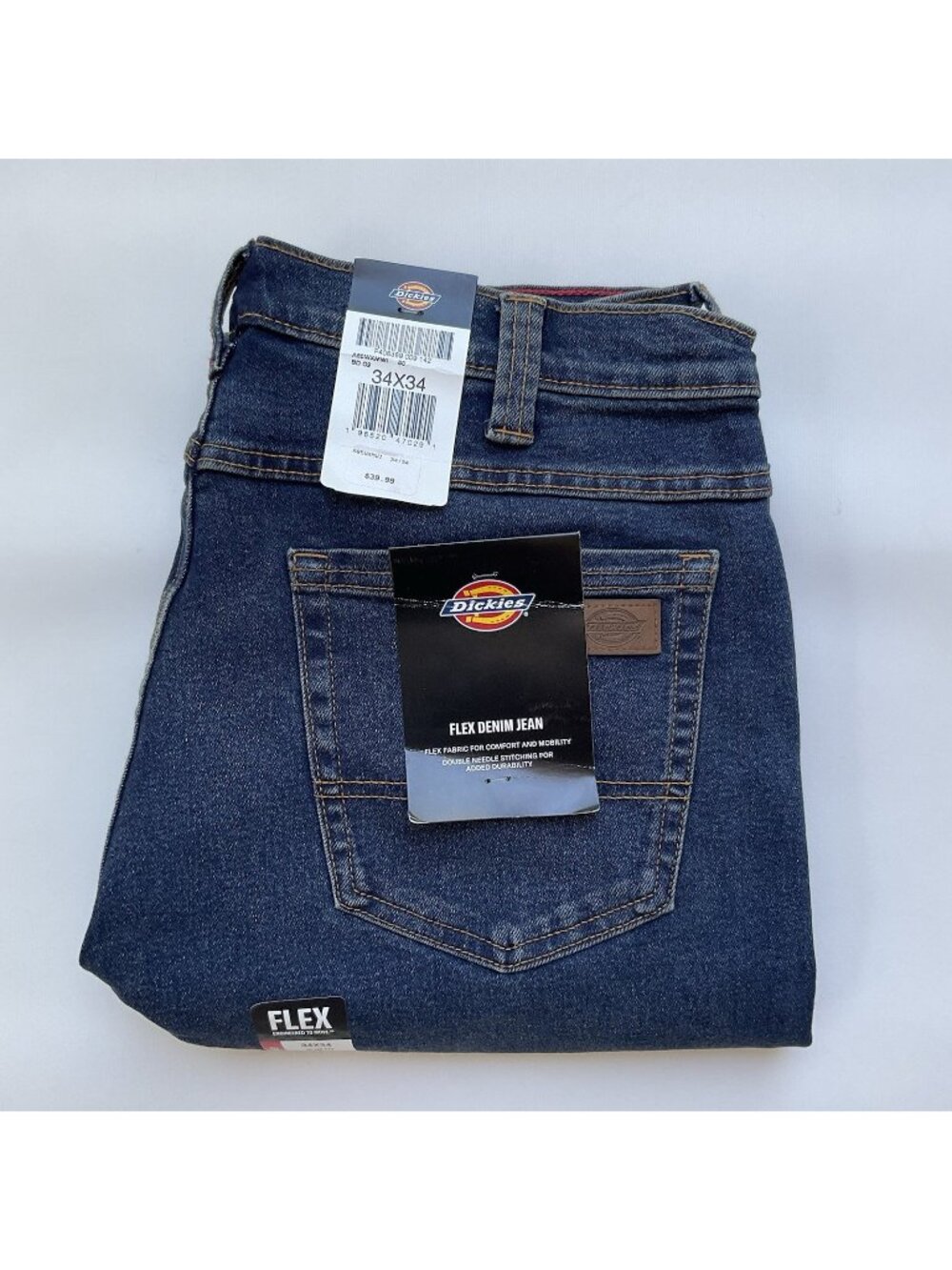 Dickies Men’s Slim Straight Jeans Flex Denim Comfort Stretch Blue Size 34X34